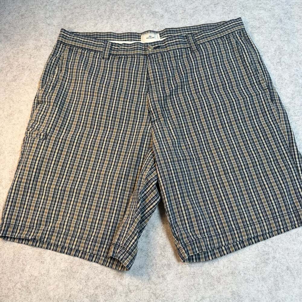 Dockers Plaid Shorts Size 38 Blue Gray Cotton Casual Flat Front